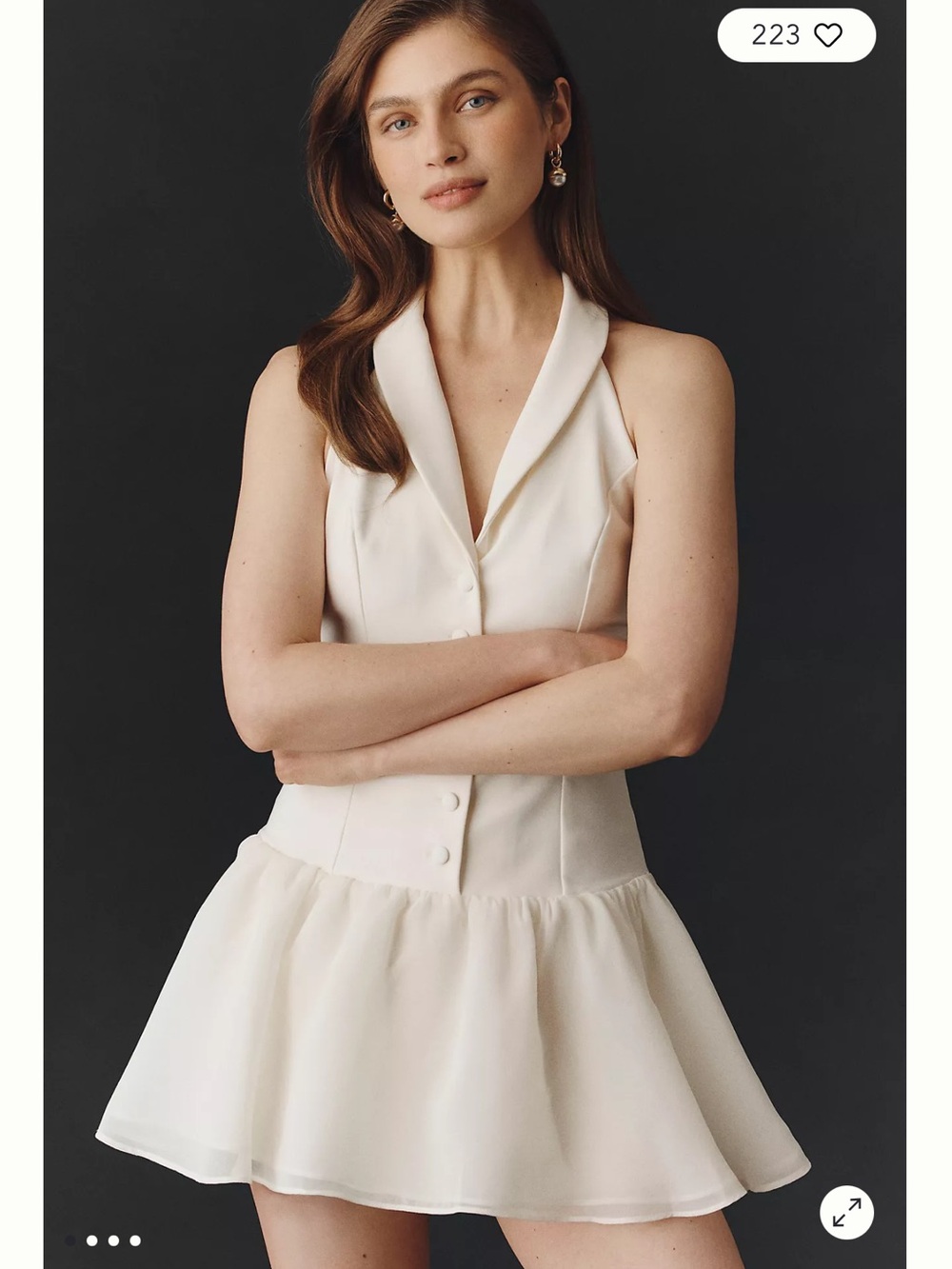 BHLDN Cream vested Mini Dress with Peplum Skirt